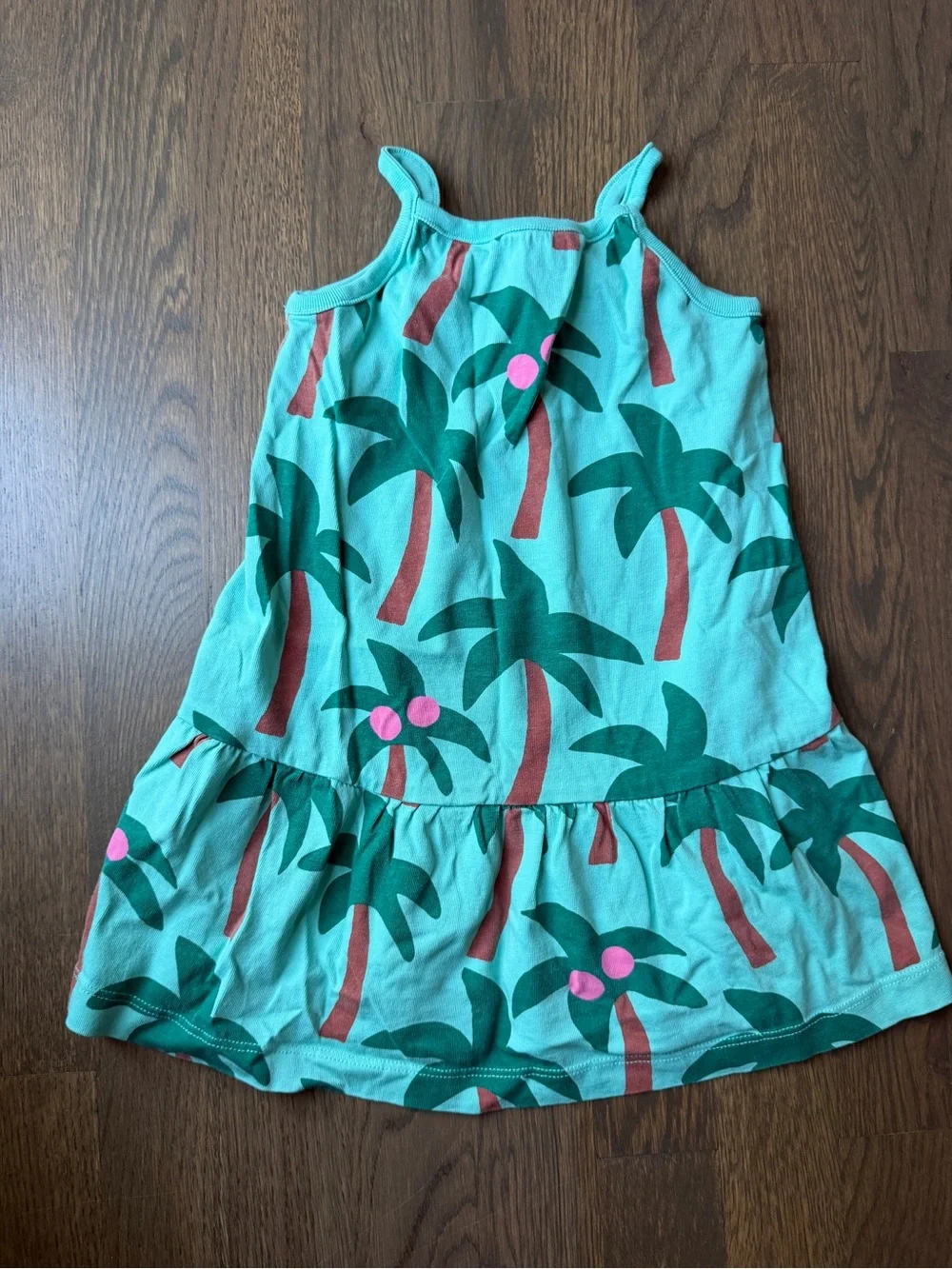 Hanna Anderson Girls Tropical Palm Tree Tank Dress - Teal & Green